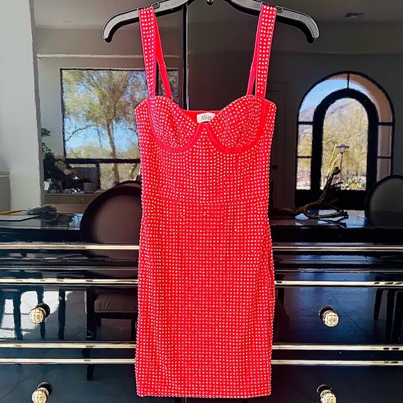 Oh Polly Ines Fire Red Embellished Corset Mini Dress - Picture 3 of 9